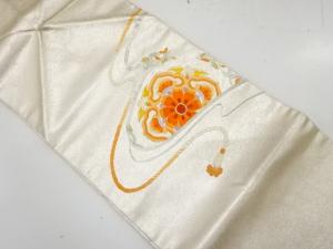 流水に華紋・組紐模様　刺繍　名古屋帯